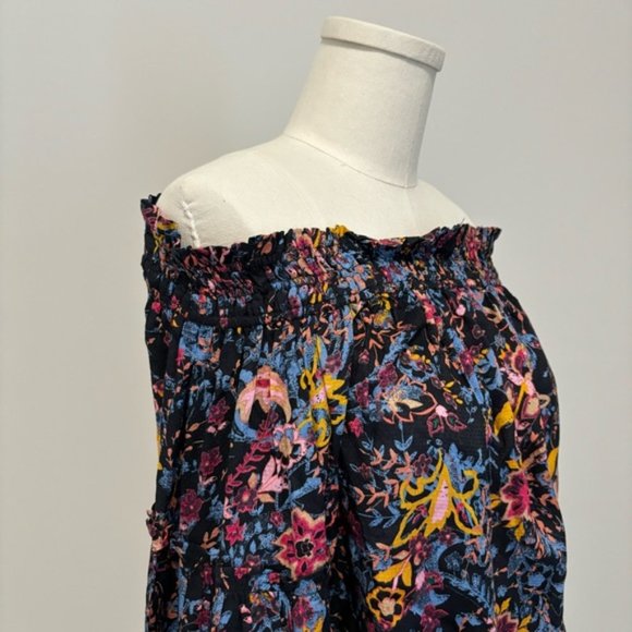 Free People Free Spirited Off The Shoulder Top Bell Sleeve Boho Floral Blouse XS - Picture 11 of 15